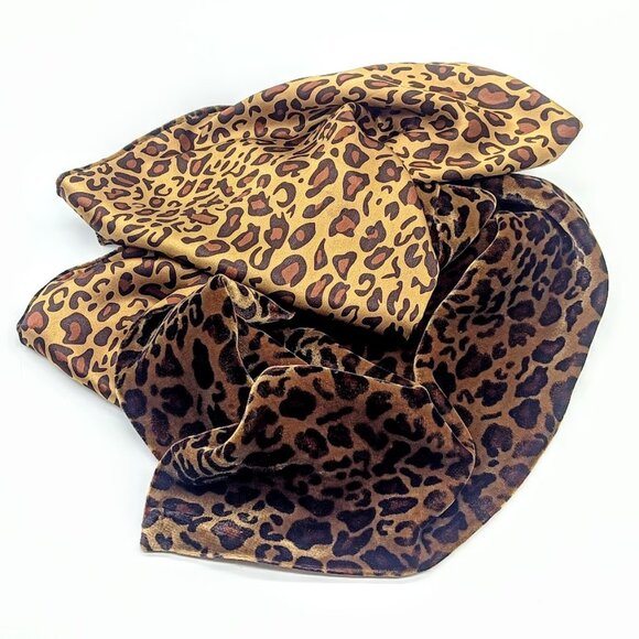 Accessories - Brown Animal Print Silk Velvet Oblong Scarf